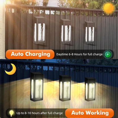 Solar Outdoor Lights, 4 Pack Textured Glass Solar Wall Lights for Yard, Fence, Porch and Garage with 2 Modes, Body in Aluminum and Waterproof