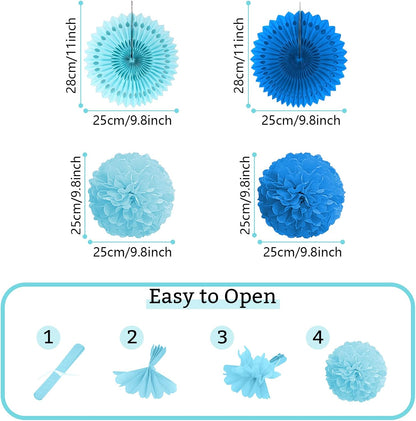 Party Decorations, Blue Papar Fans Pompoms Garlands for Men Boy Fathers Day Graduation Bachelorette Wedding Birthday Baby Showers Birthday Party Decoration