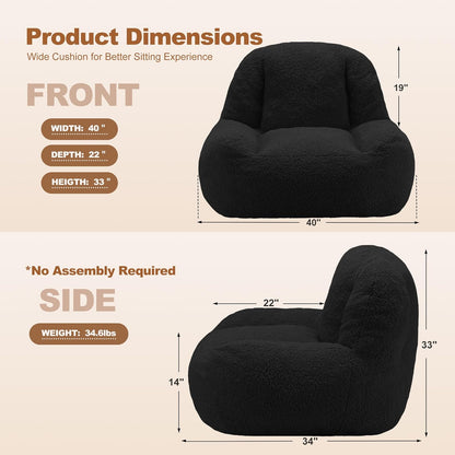 Homguava Bean Bag Chairs for Adults,Giant Beanbag Couch Adult Bean Bag Chair with Filler Included,Modern Lazy Sofa Comfy Chair for Living Room(Black)