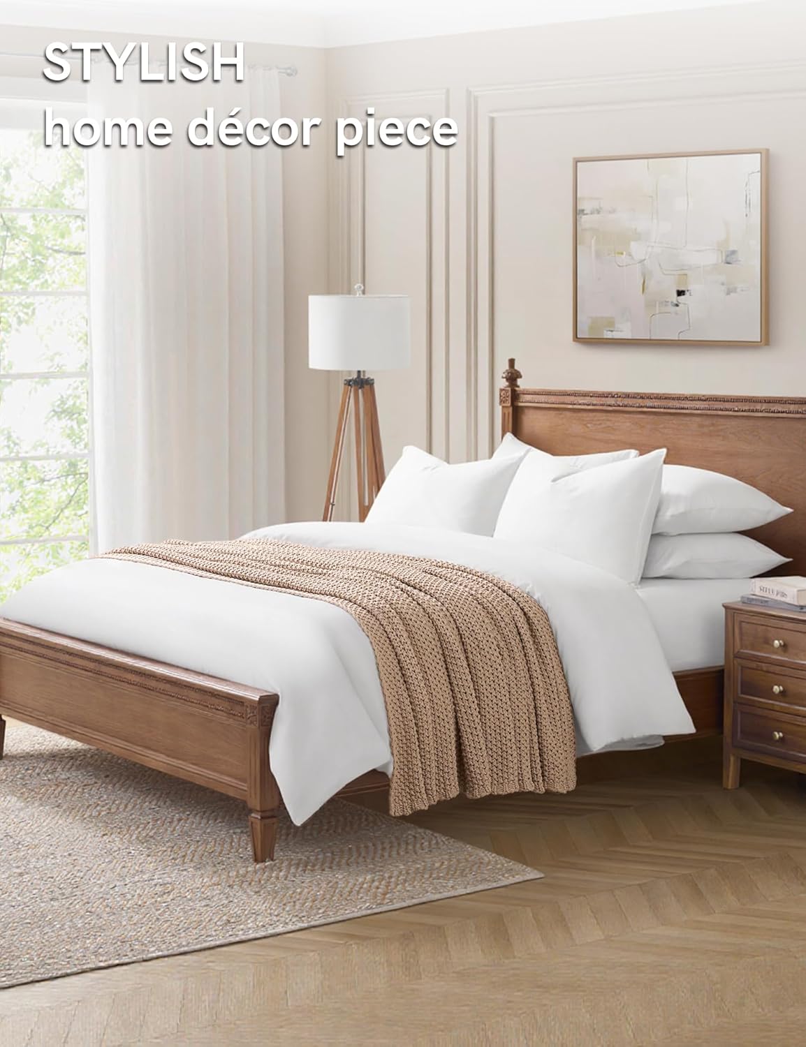 YnM Chunky Cotton Knit Throw Blanket, Cable Knit Throws for Bed Couch Sofa, Comfy & Relaxing, Decorative Piece for Farmhouse Modern Boho Rustic Scandinavian Chic Vibe, Beige 50x60 Inches