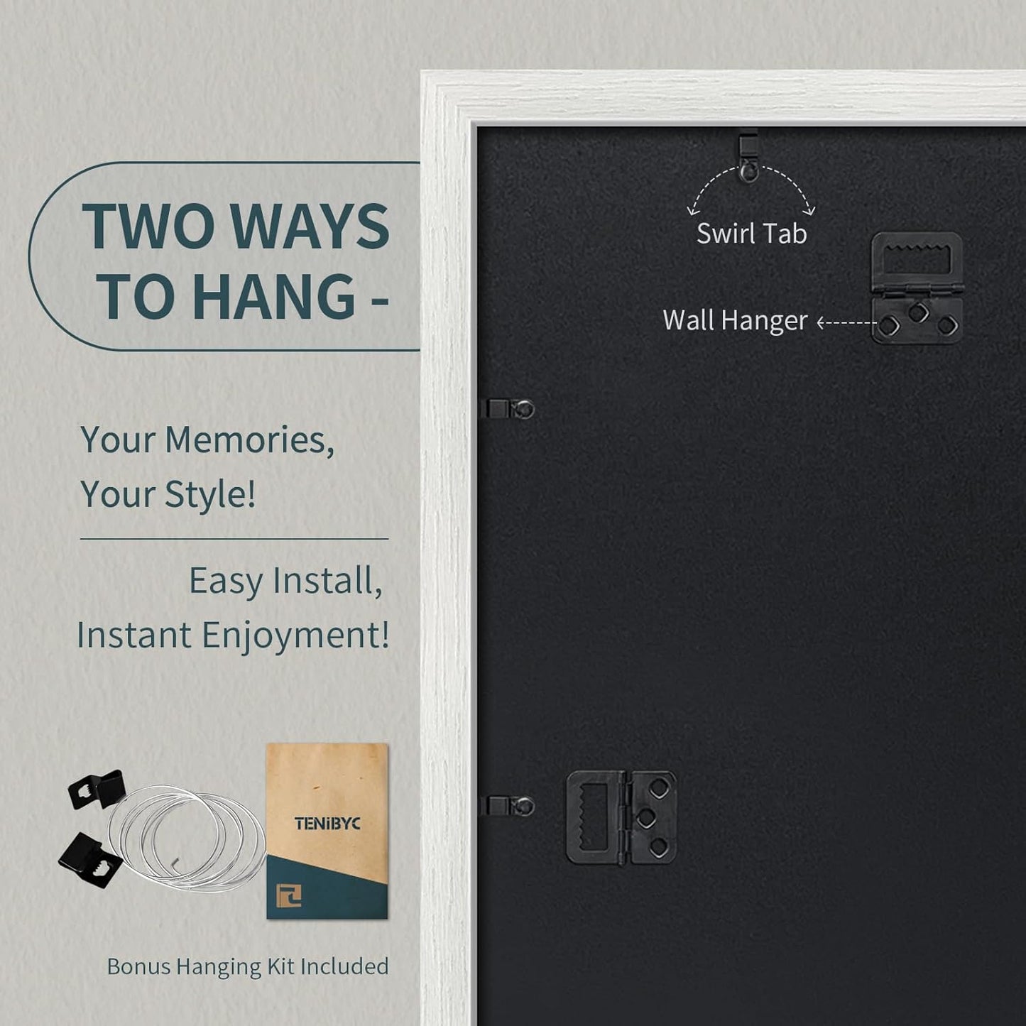 16x24 Poster Frame 3 Pack - White, Textured Solid Wood Picture Frame, Wall Gallery Photo Frame