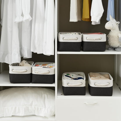 TheWarmHome Storage Bins for Shelves - 6 Pack 11.8x7.8x5.2 inch Collapsible Storage Cubes, Basket for Gifts Empty Closet Organizing Dog Toy Box (White & Black)