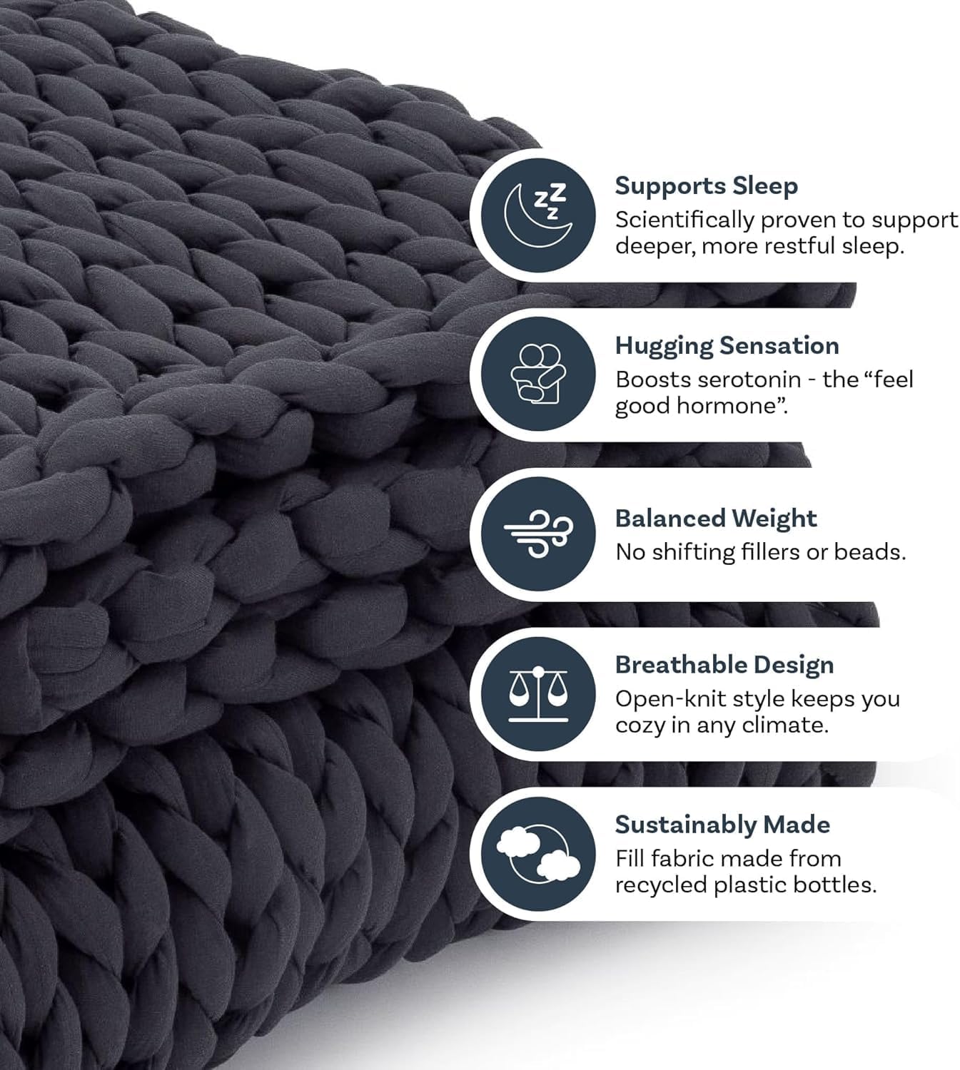 Nuzzie Chunky Knit Weighted Blanket - Breathable, Cooling, Hand Made Knit Throw Blanket for Sleep - Machine Washable, Stylish Decor Design (Misty Grey, Queen | 22lbs | 60"x80")