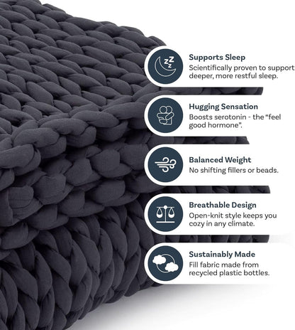Nuzzie Chunky Knit Weighted Blanket - Breathable, Cooling, Hand Made Knit Throw Blanket for Sleep - Machine Washable, Stylish Decor Design (Charcoal, Queen | 28lbs | 80"x80")