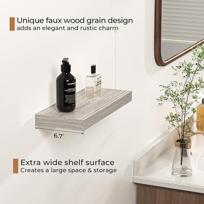 Floating Shelves - Rustic Grey Storage Shelf Set of 2 - 16 Inch Wall Mounted Shelves for Wall Decor & Storage - Wooden Shelves with Invisible Brackets for Living Room, Bedroom, Kitchen, Farmhouse