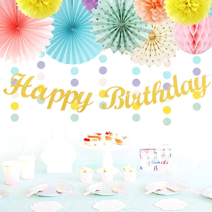 Pastel-Rainbow Classroom Girls Birthday Party-Decorations - 21pcs Happy Banner Decor, Colorful Paper Streamers Lanterns,Tissue Pom Poms Fan,Hanging Honeycomb Garland, Two Sweet Easter Supplies Huglony