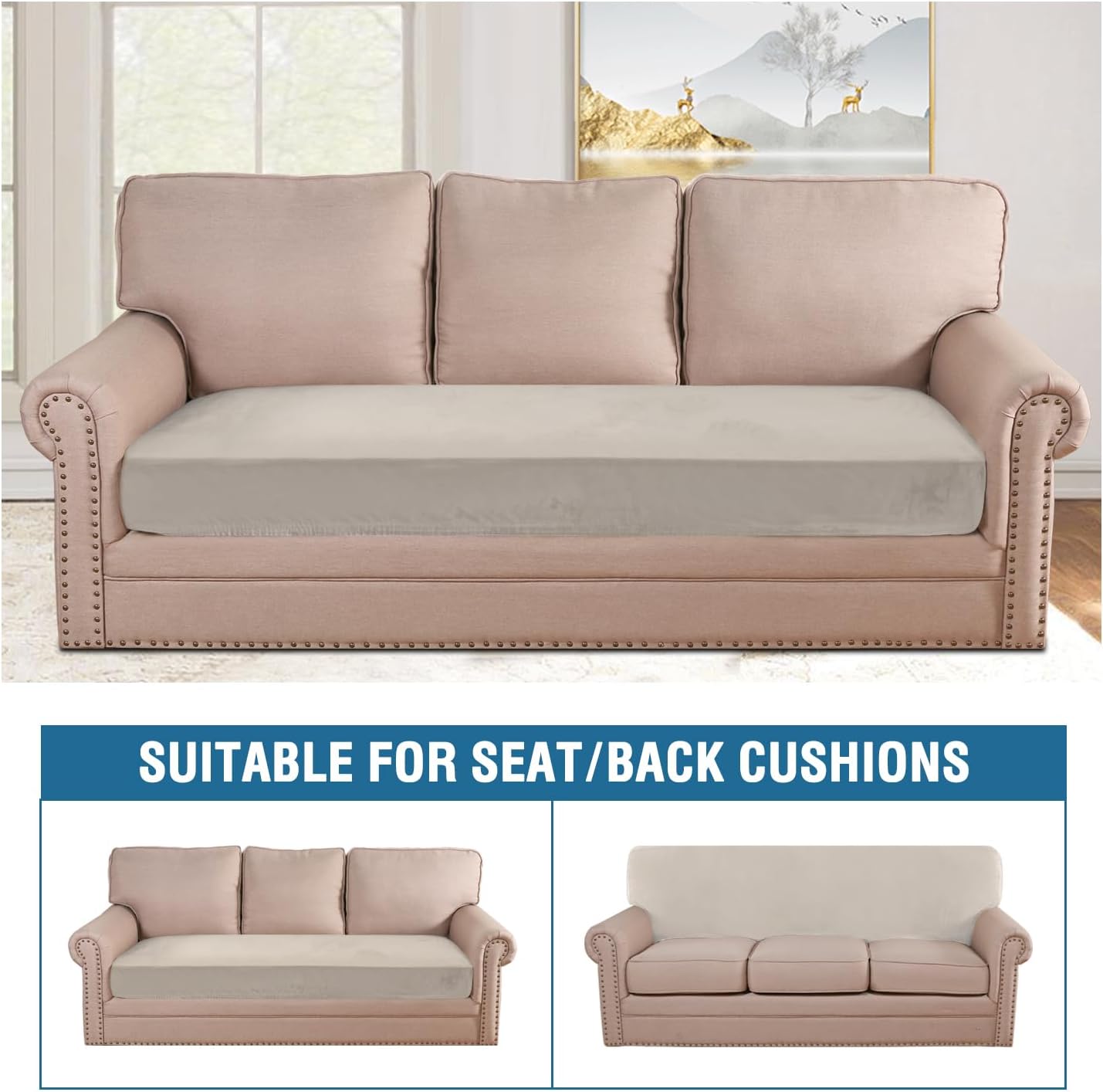 H.VERSAILTEX Velvet Stretch Individual Couch Cushion Cover Plush Cushion Slipcover for Loveseat Sofa Cushion Furniture Protector Seat Cushion Sofa Cover (1 Piece Sofa Cushion Cover, French Oak)