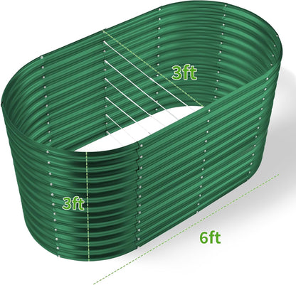 Land Guard 6x3x3ft Oval Galvanized Raised Garden Beds, Large-Capacity Metal Planter Box Outdoor, Durable Deep Raised Garden Bed 3ft Tall, Raised Beds for Gardening Vegetables, Forest Green