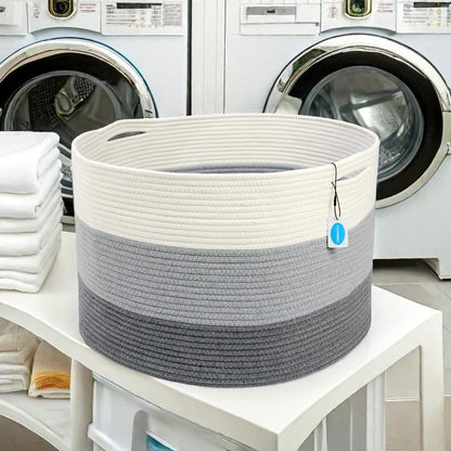 Casaphoria XXXLarge Cotton Rope Basket for Living Room - Woven Storage Basket with Handle for