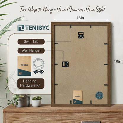 13x19 Picture Frame 3 Pack - Brown Woodgrain, Wood Photo Frame, HD Tempered Glass, Wall Gallery Poster Frame