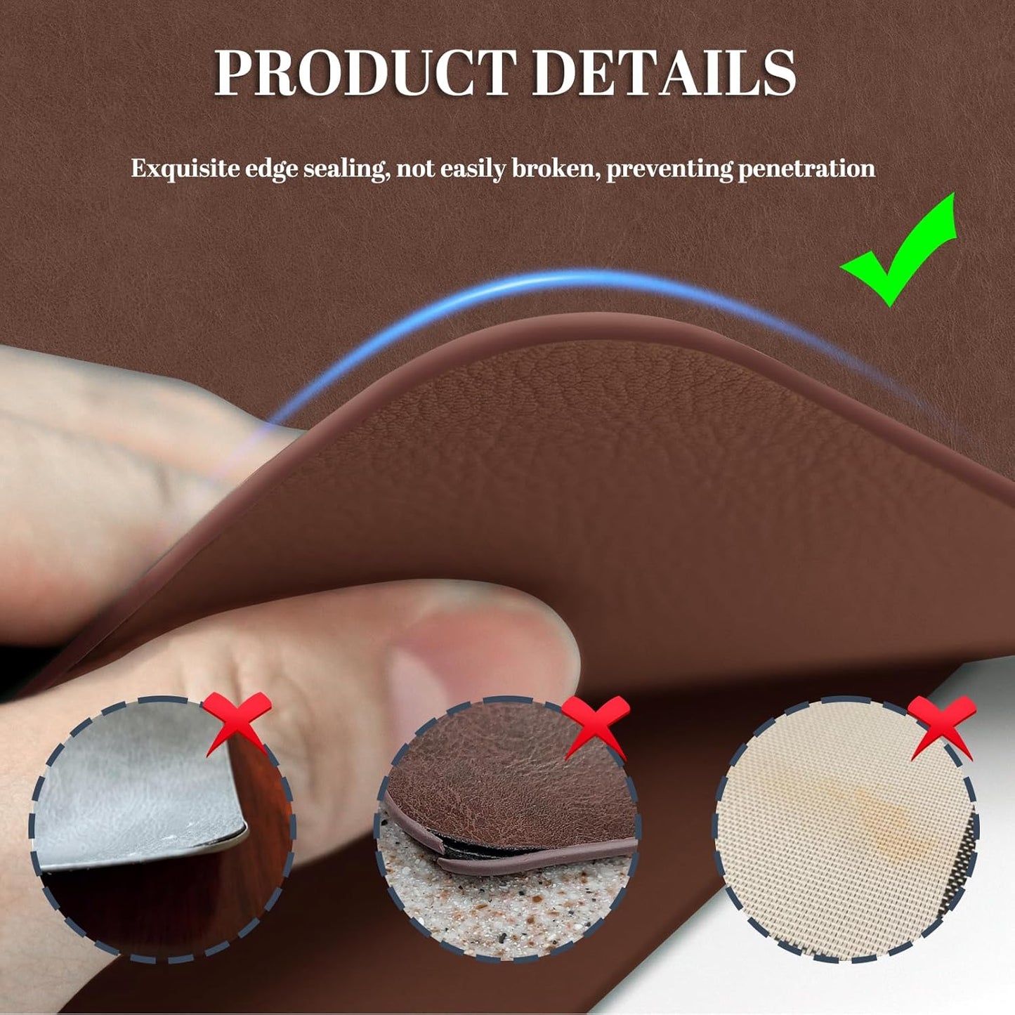 BLESWIN Faux Leather Placemats, Set of 6, 12×17 Inch -Double Side Texture Color Table Mats, Heat-Resistant, Waterproof and Oil-Resistant, Suitable for Dining Room, Kitchen, Party, Outdoor - Brown