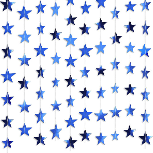 Patelai Glitter Star Garland Banner Decor 130 Feet Star Hanging Bunting Banner Twinkle Backdrop for Homecoming Classroom Wedding Birthday Halloween Christmas Party Supplies(Royal Blue)