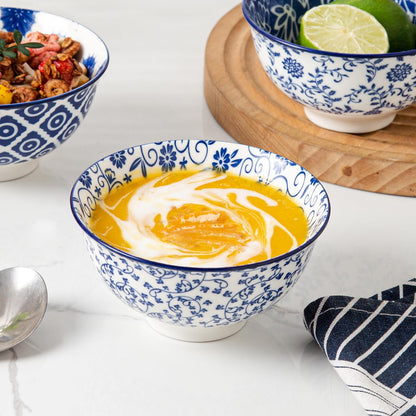 Ceramic Dessert Bowls Set - 12 Oz Small Cereal Bowls 4.75 Inch Ice Cream Bowl for Fruit, Snack, Dipping Sauce, Side Dishes - Microwave Dishwasher Safe - Set of 6 - Vintage Blue