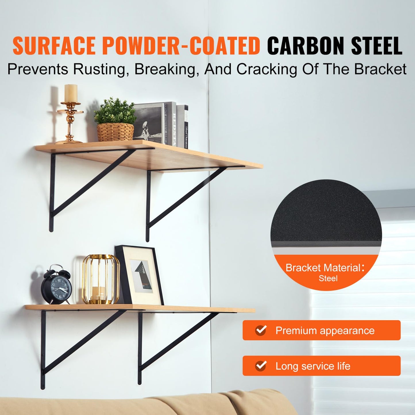 VEVOR Shelf Bracket, 12 x 8 in 10 Pcs, Heavy Duty Floating Shelf Brackets, 3mm Thick Matte Black