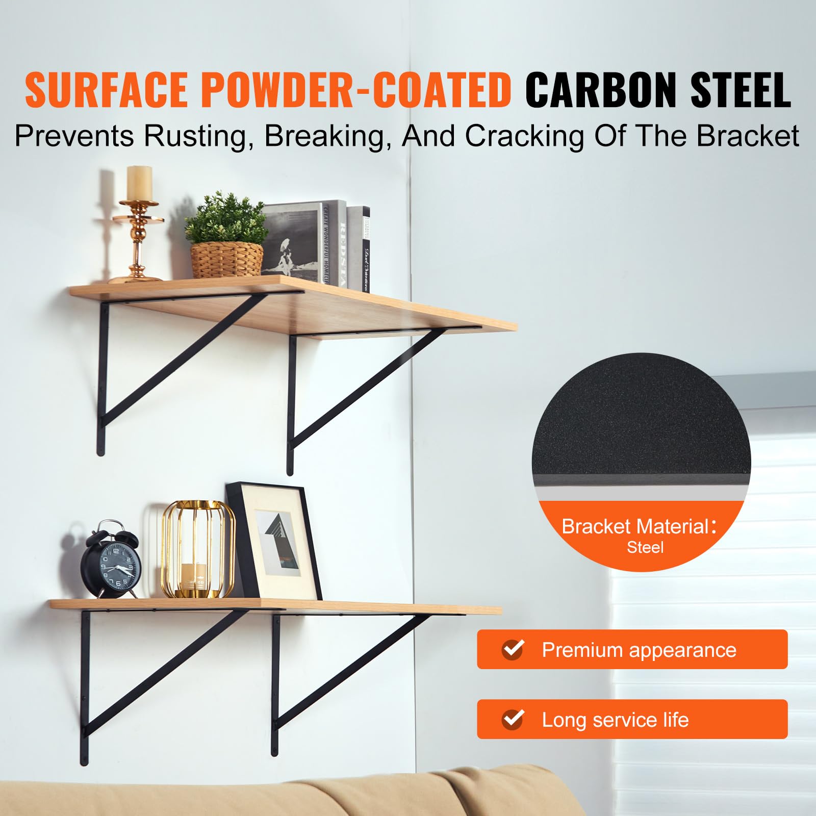VEVOR Shelf Bracket, 12 x 8 in 10 Pcs, Heavy Duty Floating Shelf Brackets, 3mm Thick Matte Black