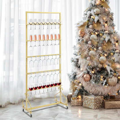 40 Slots Champagne Holder Stand for Party, Wine Glass Display Wall Holder, Stable Wine Glass Stemware Rack for Bar, Wedding, Party (Gold)