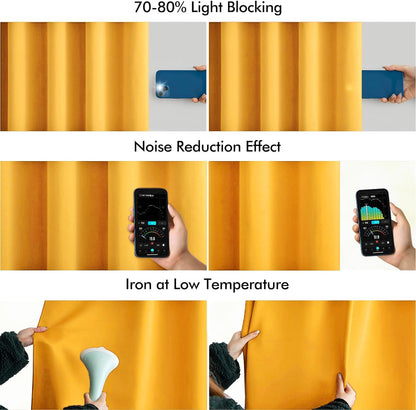 MIULEE Yellow Back Tab Blackout Curtain 96 Inch Long 2 Panels Set for Bedroom, Rod Pocket/Pinch Pleat Thermal Insulated Living Room Darkening Pleated Light Blocking Floor to Ceiling Drape