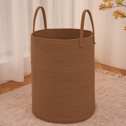 Large Woven Laundry Basket Hamper,80L Cotton Rope Storage Bin for Blankets,Toys and Clothes,Decorative Tall Nursery Hamper for Living Room,Baby Nursery,Bathroom and Bedroom,Golden Jute