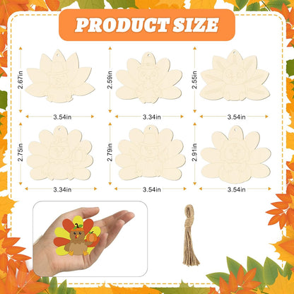 24 PCS Unfinished Wooden Thanksgiving Crafts, Turkey Shaped Hanging Ornaments DIY Wood Craft Cutouts for Thanksgiving Party Decor (Turkey)