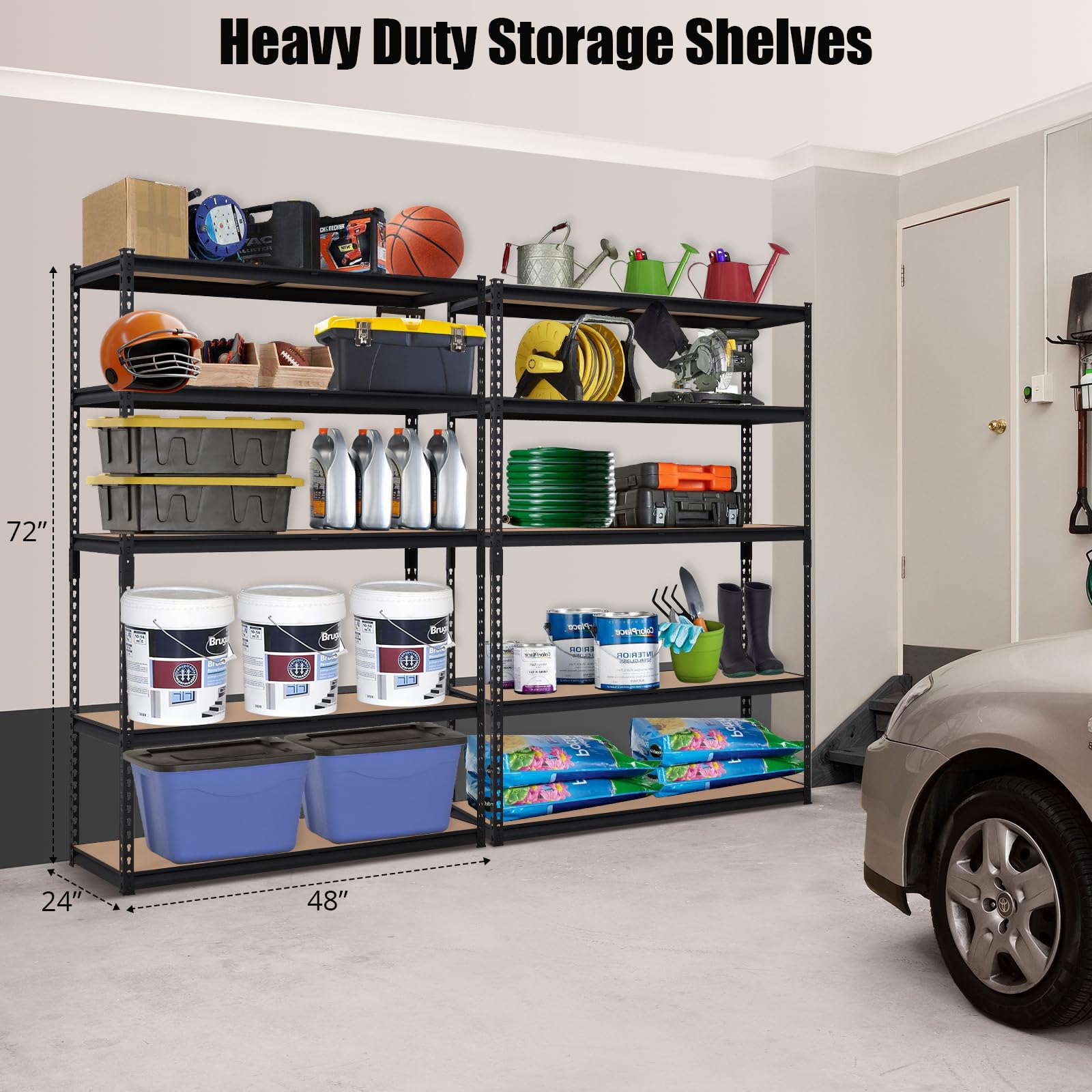 GarveeHome Heavy Duty Storage Shelves - 5 Tier 48 * 24 * 72 in, Adjustable Garage Storage Shelving
