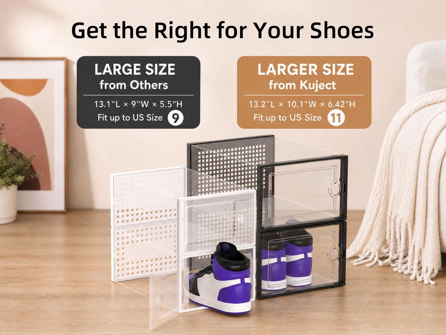 Kuject X-Large Shoe Storage Boxes 12 Pack, Clear Stackable Shoe Organizer