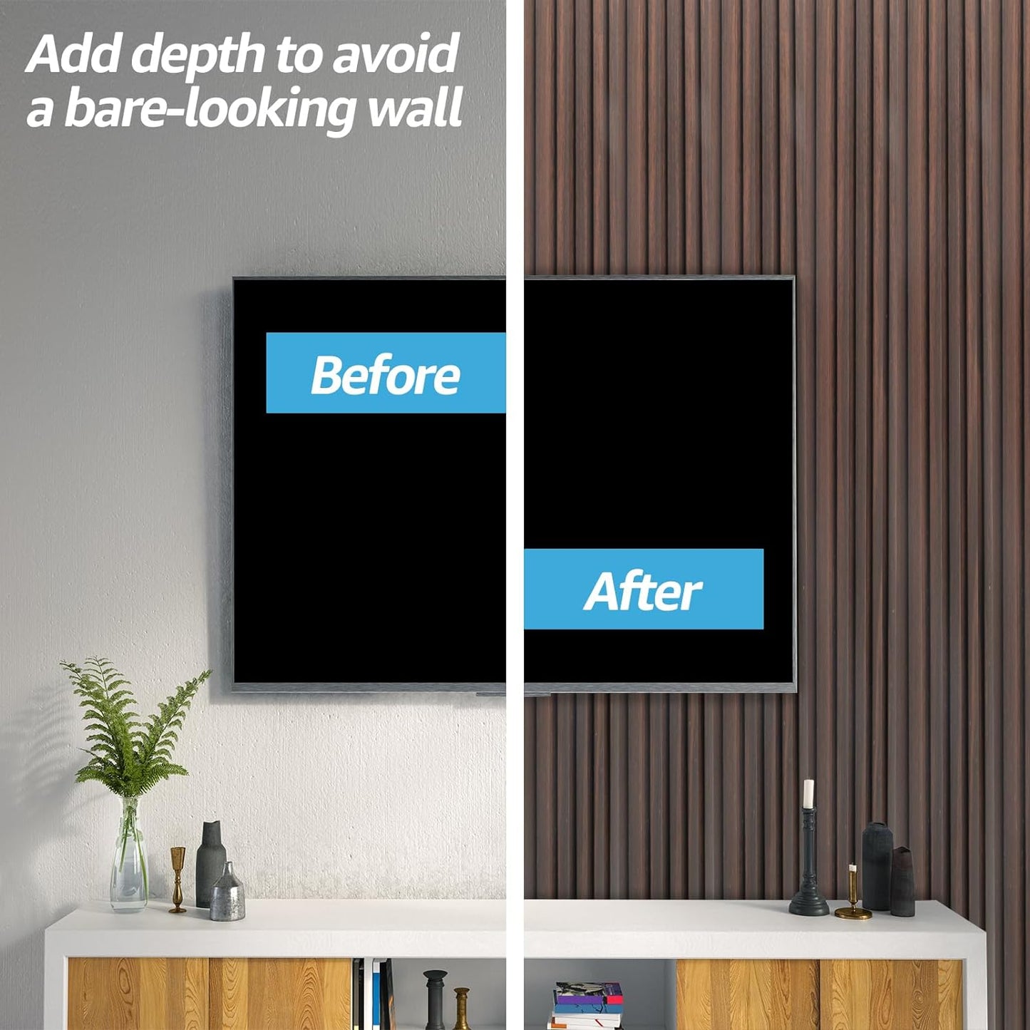 Art3d WPC Wainscoting Panels, 16-Pack 48 x 6 Inch 3D Wall Accents for Interior Wall Decor, Living Room, Bedroom, Black