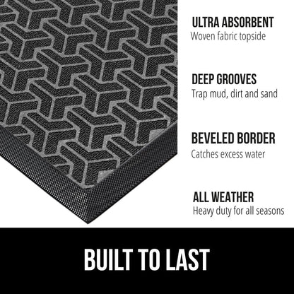 GORILLA GRIP 100% Waterproof All-Season WeatherMax Doormat, US Designed Natural Rubber, Stain and Fade Resistant, Low Profile Indoor Outdoor Door Mats, Easy Clean Patio Mat, 17x29, Slate Geometric