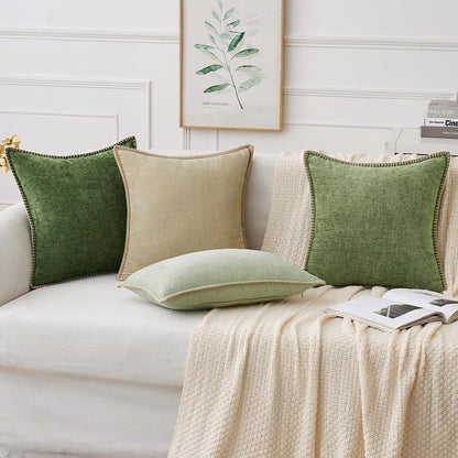 MIULEE Pack of 2 Couch Throw Pillow Covers 22x22 Inch Sage Green Farmhouse Decorative Pillow Covers with Stitched Edge Soft Chenille Solid Dyed Spring Pillow Covers for Sofa Bed Living Room