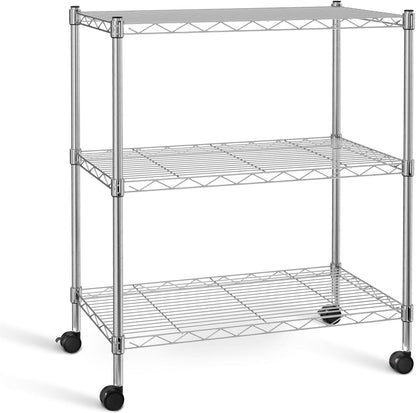 Simple Deluxe Heavy-Duty 3-Tier Rolling Shelving Unit, Adjustable Steel Wire Shelf, 24.02" W x