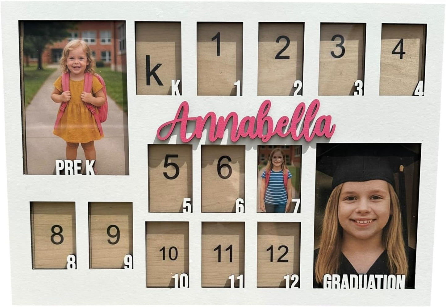 School Years Picture Frame Kids School Frame Graduation Photo holder K-12 Picture holder Preschool to Graduation display Photo Collage display Picture Frames pre K-12 Years(PRE K-Graduation)
