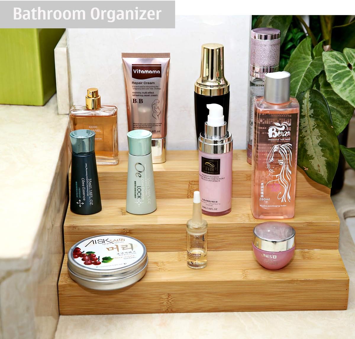 Step Spice Rack Set Cabinet Shelf Spice Holder, 3-Tier Bamboo Spice Organizers for Cabinet/Pantry/Cupboard/Countertop, Step Display Rack for Toy Suitable for Home/Office, 2 Pack Step Rack