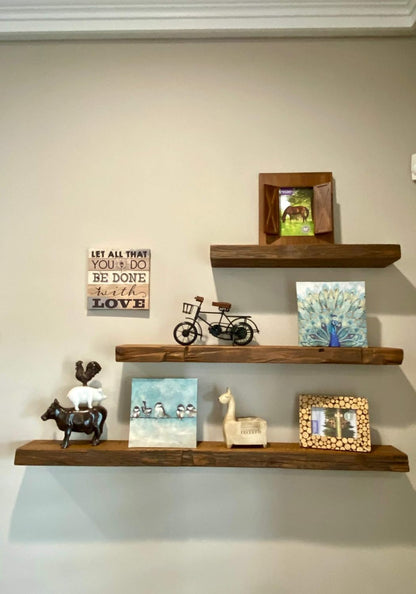 joelsantiques Floating Shelf, Wood Wall Shelf, Natural Wooden Home Decor for Bathroom Kitchen Bedroom, Hanging Mounted Invisible Bracket (Medium Brown, 7" Deep x 36" Wide)