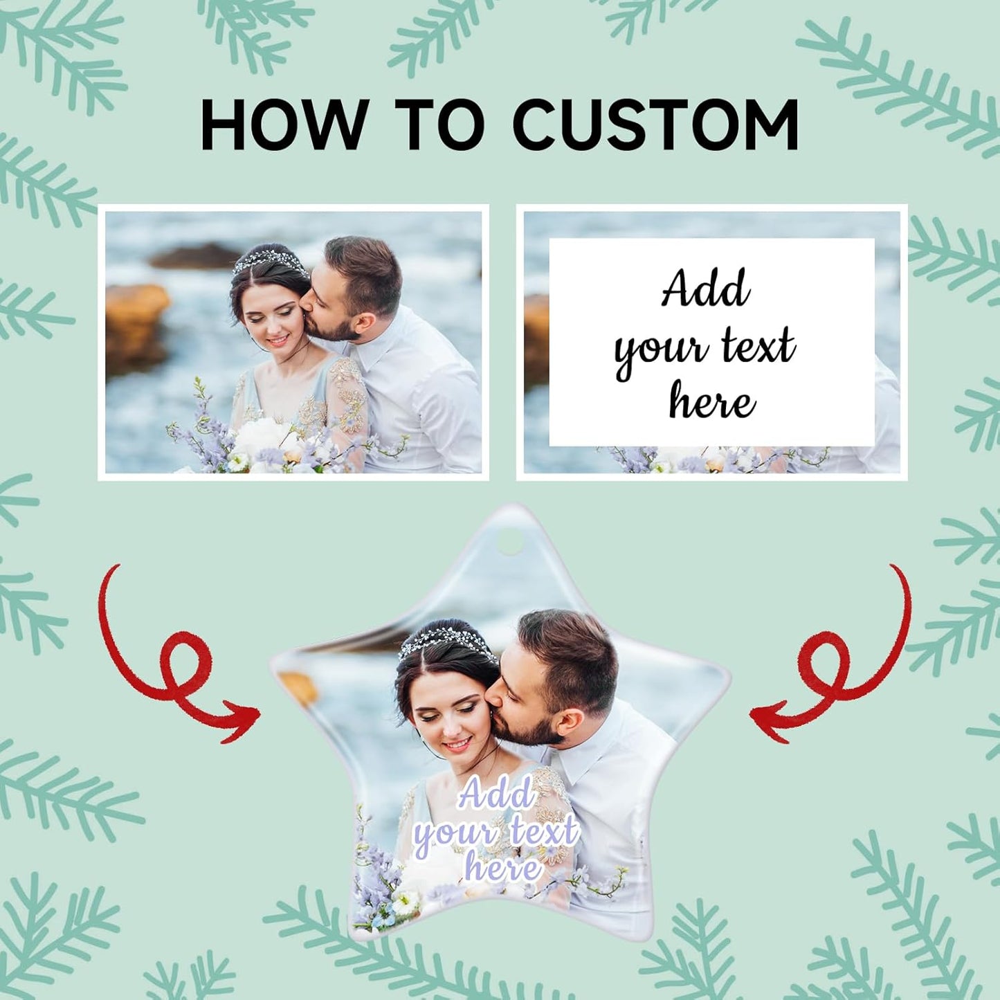 Personalized Christmas Ornaments 2025 Ceramic Custom Picture Text Hanging Ornament Customized Christmas Tree Decorations Keepsake Gift for Family Couples Xmas Tree Home Decor