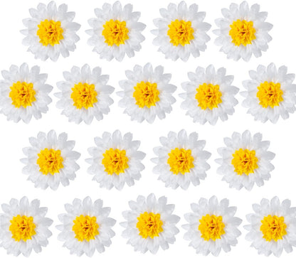 MISU Daisy Flower Party Decorations White Tissue Pom Poms for Classroom Baby Shower Wedding Birthday Party Backdrop Home Decoration, 10 Inch, Pack of 18