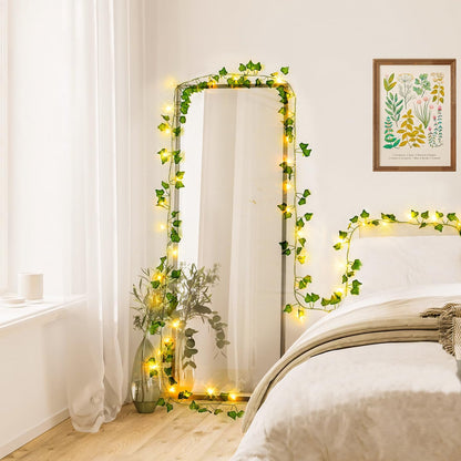 JMEXSUSS 100 LED Vines with Lights Plug in, Ivy Vines with Fairy Lights with Remote, 33 FT Leaf String Lights Waterproof for Room Bedroom Wall Fireplace Decoration（Warm White）