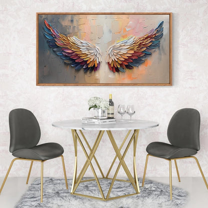 Aurlan Angel Wings Hand Painted Framed Wall Decor(40"x20"), Large Abstract Colorful Feather 3D Textured Oil Painting Canvas Artwork, Modern Contemporary Inspirational Wall Art for Living Room Bedroom