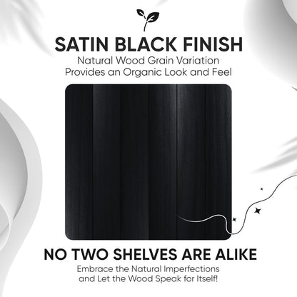 Homeforia Black Floating Shelves 24 inch, High End Solid Real Wood 24inch Bathroom Floating Shelf for Wall Mounted, Black Wooden 24in Floating Shelves, Heavy Duty Bracket, 24 X 6.5 X 1.75 in, Set of 3