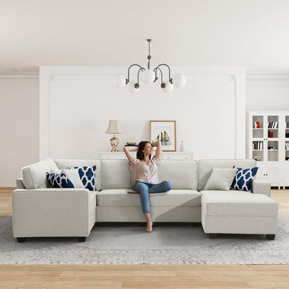 L Lengend Vansen Modular Sectional Sofa U Shaped Couch with Ottoman Modern Reversible Corner Sectional Couch for Living Room (Cream, U Shaped Sofa-1)