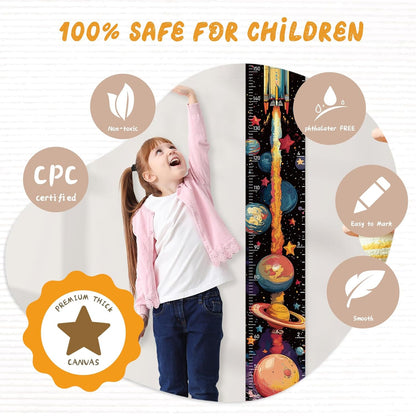 Personalized Name Growth Chart Wall Decor for Kids – Canvas Removable Height Chart Measuring Ruler 59" x 7.9" (Rocket)