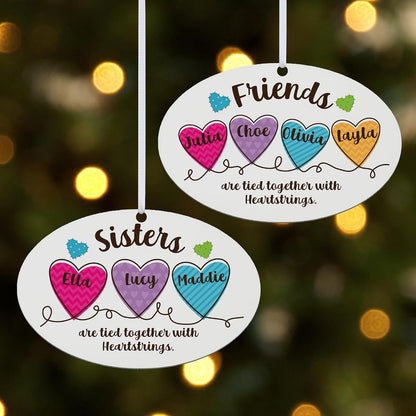 Let’s Make Memories Personalized Christmas Ornament - for Sisters - 2024 Christmas Ornament - Pastel Holiday Décor - Wood - Oval - Heartstrings - 2–6 Names