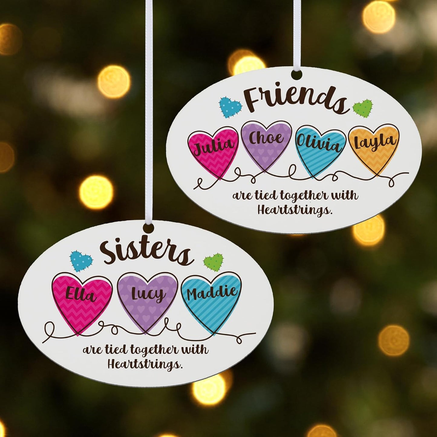 Let’s Make Memories Personalized Christmas Ornament - for Friends - 2024 Christmas Ornament - Pastel Holiday Décor - Wood - Oval - Heartstrings - 2–6 Names