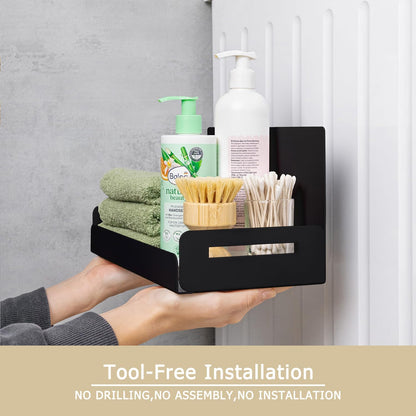 2-Pack Magnetic Spice Rack for Refrigerator - Heavy-Duty 20LB Capacity - Strong Magnetic Shelves for Classroom Whiteboards and Garage Tools, Kitchen Organizer for Utensils, Black