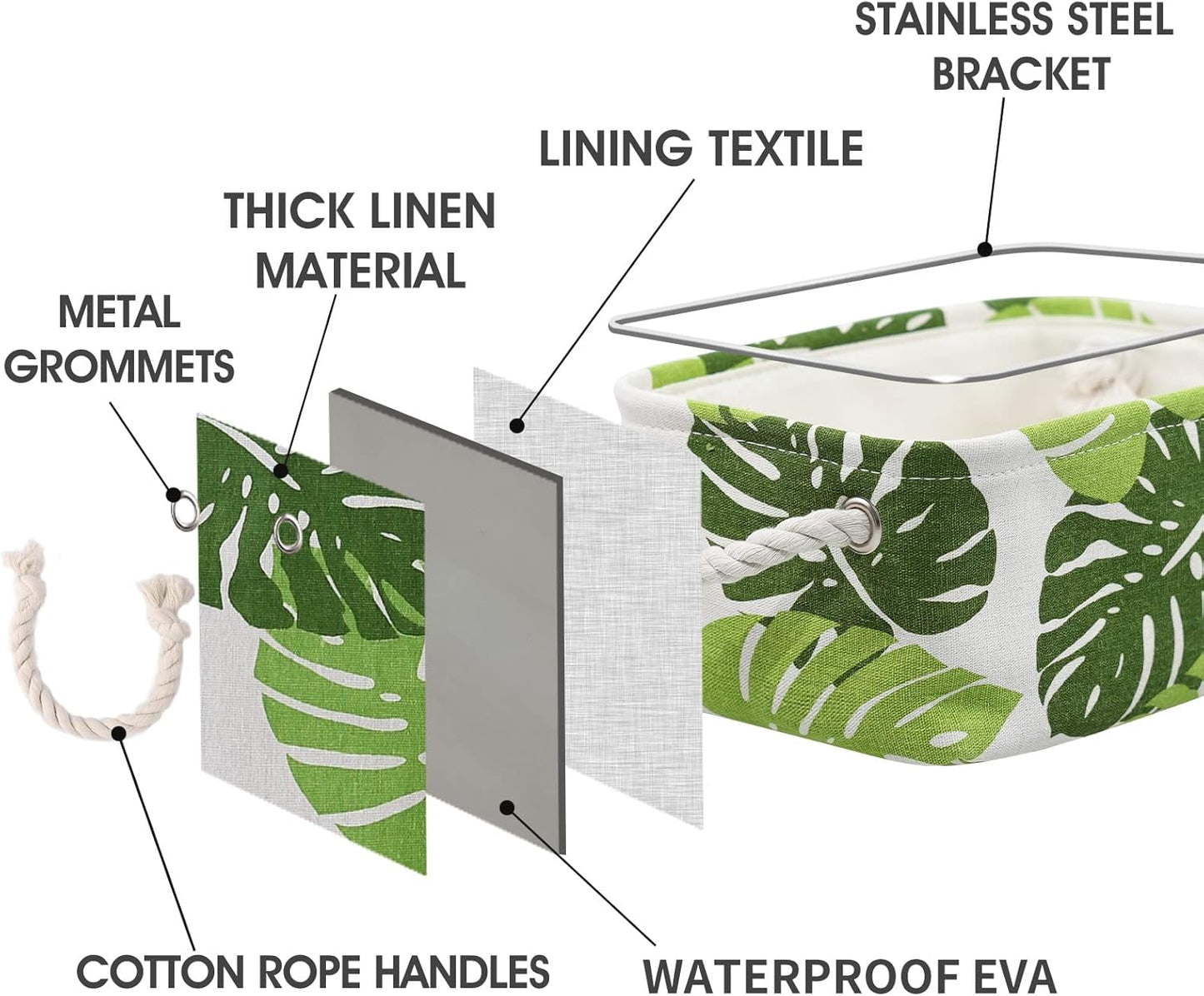 Storage Cubes, Storage Bins Baskets for Organizing 6 Pack for Organizing Toys, Clothes, Closet Baskets with Rope Handles for Nursery Home(White and Green,12"L×8"W×5"H)