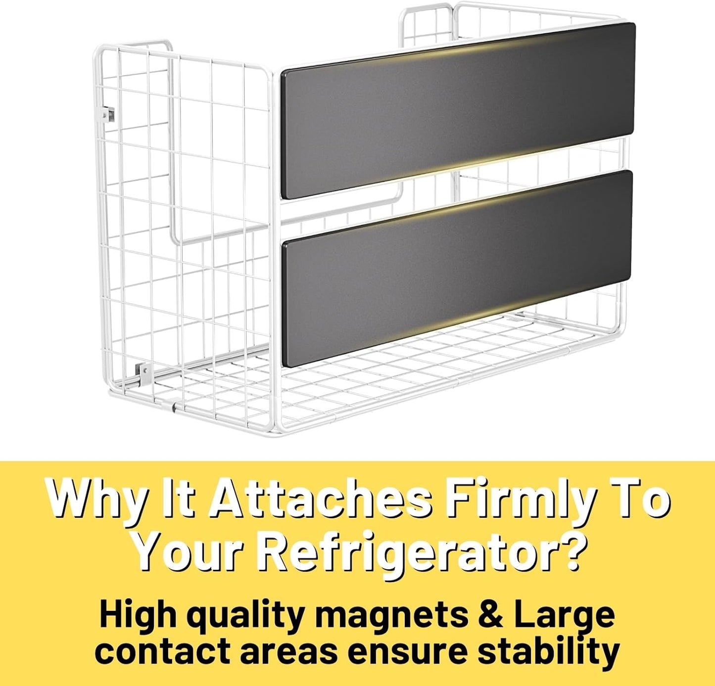 Magnetic Shelf for Fridge, Fruit Potato & Onion Storage Bins, Pantry Organizers & Storage, Large Container Magnetic Basket for Refrigerator, Kitchen Counter,Cabinet Magnetic Fridge Organizer White (2)