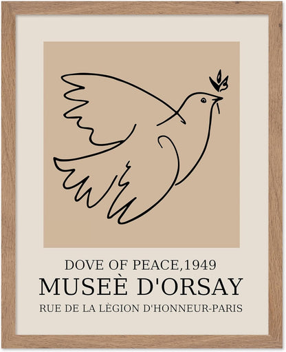 Poster Master Vintage Poster - Retro Minimalist Print - Gift for Artist, Friend - Dove Of Peace, Line Drawing, Sketch, Abstract - Wall Decor for Living Room, Bedroom, 11x14 Beige Framed
