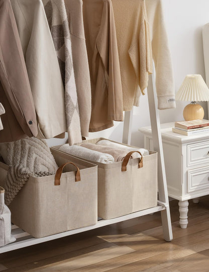 StorageWorks Storage Bins, Fabric Storage Bins for Shelves, Extra Large Storage Baskets with Metal Frame, Closet Baskets and Bins with Handles, Jumbo, Brown and Beige, 2-Pack