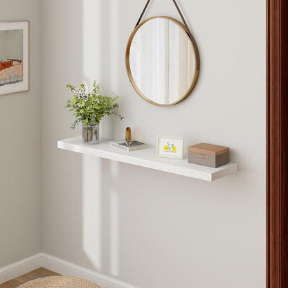 48 Inch Floating Shelves White, Rustic Wood Floating Shelf Wall Mounted, 9 Inch Deep Floating Shelf for Kitchen, Bedroom, 48 x 9 Wall Shelves for Home Storage, Set of 1