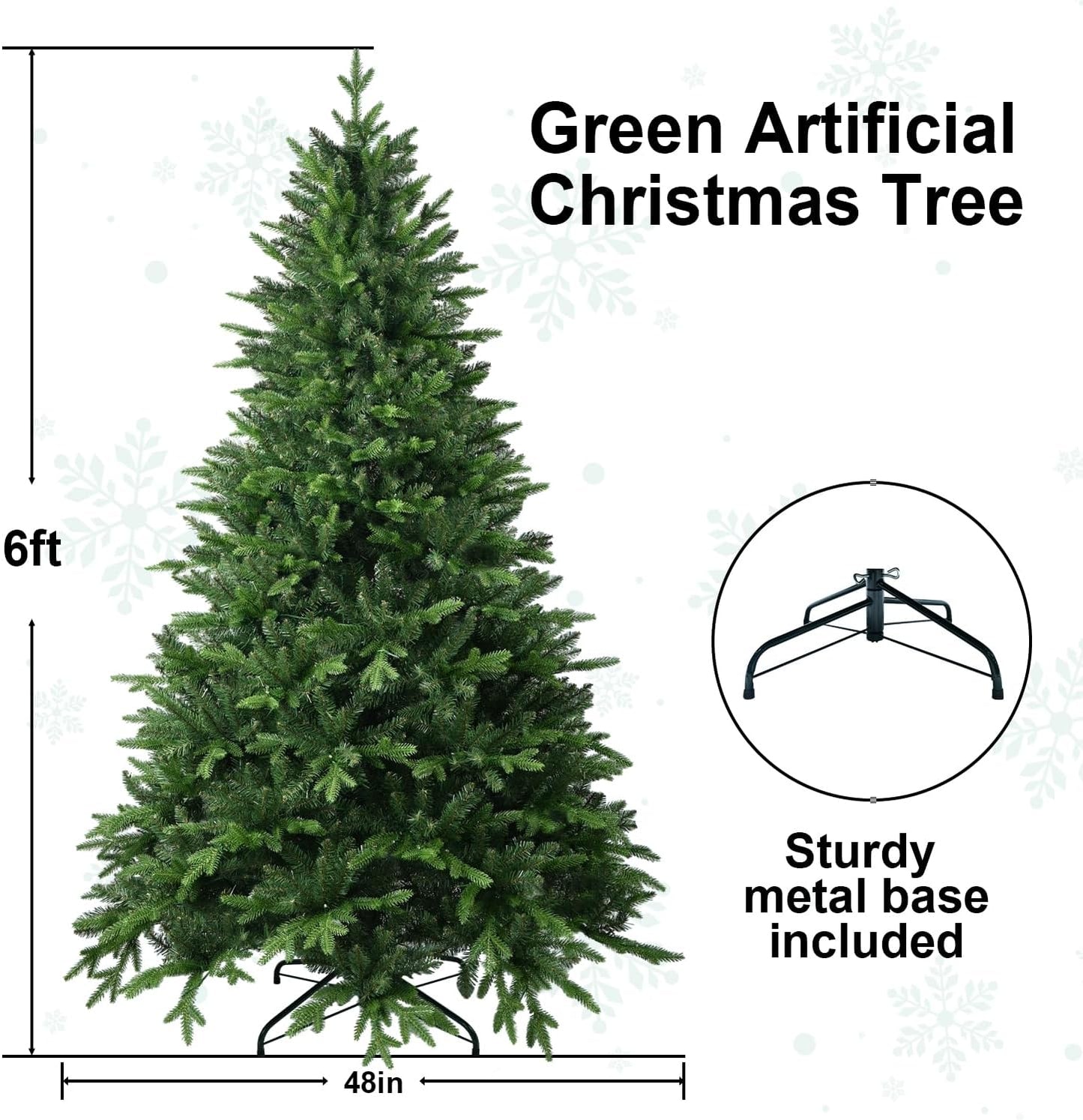6FT Artificial Christmas Tree with 1413 PE&PVC Mixed Branch Tips, Unlit Hinged Premium Spruce Fake Xmas Trees, Green, Foldable Base