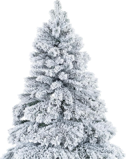 Naomi Home 6.5ft Snow Flocked Christmas Tree with Lights, Realistic Frosted Prelit with 892 Branch Tips, 450 Warm Lights and Metal Stand, Aritificial Tree