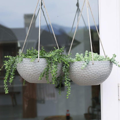 LA JOLIE MUSE Hanging Planters for Indoor Plants, Medium Hanging Planters with Drain Holes, Outdoor Hanging Flower Pots, Storm Gray, Honeycomb (10 Inch, Set of 2)